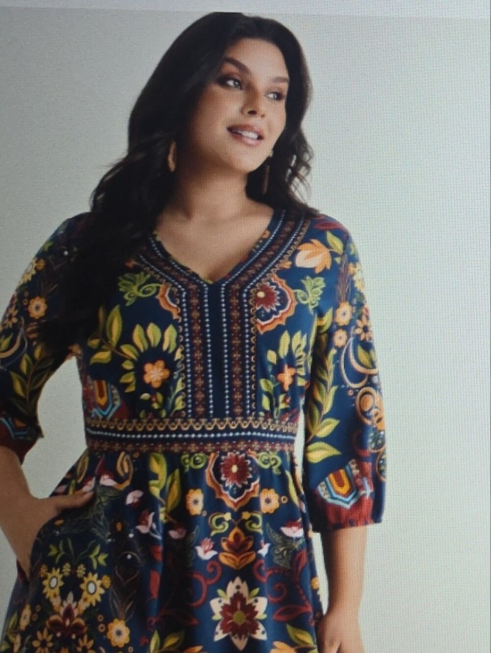 BloomChic Navy Floral V-Neck Boho Mini Dress